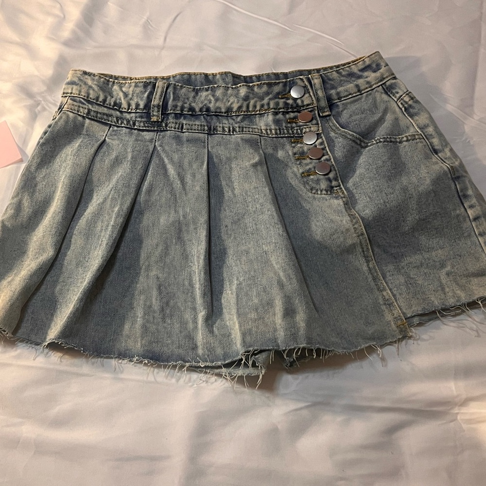 SHEIN Blue Pleated Skater Mini Skirt